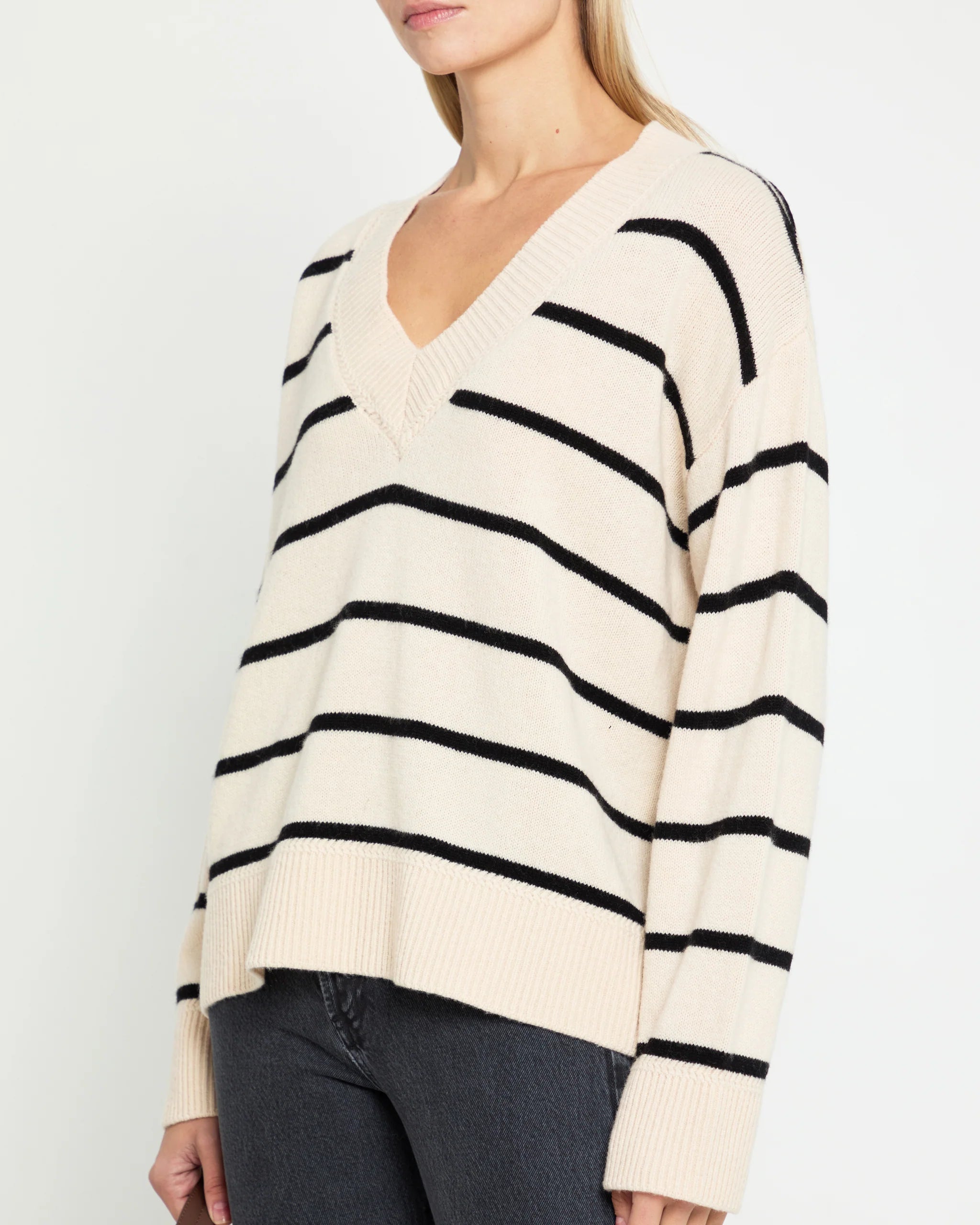 Brenna Merino Sweater - Black Stripe