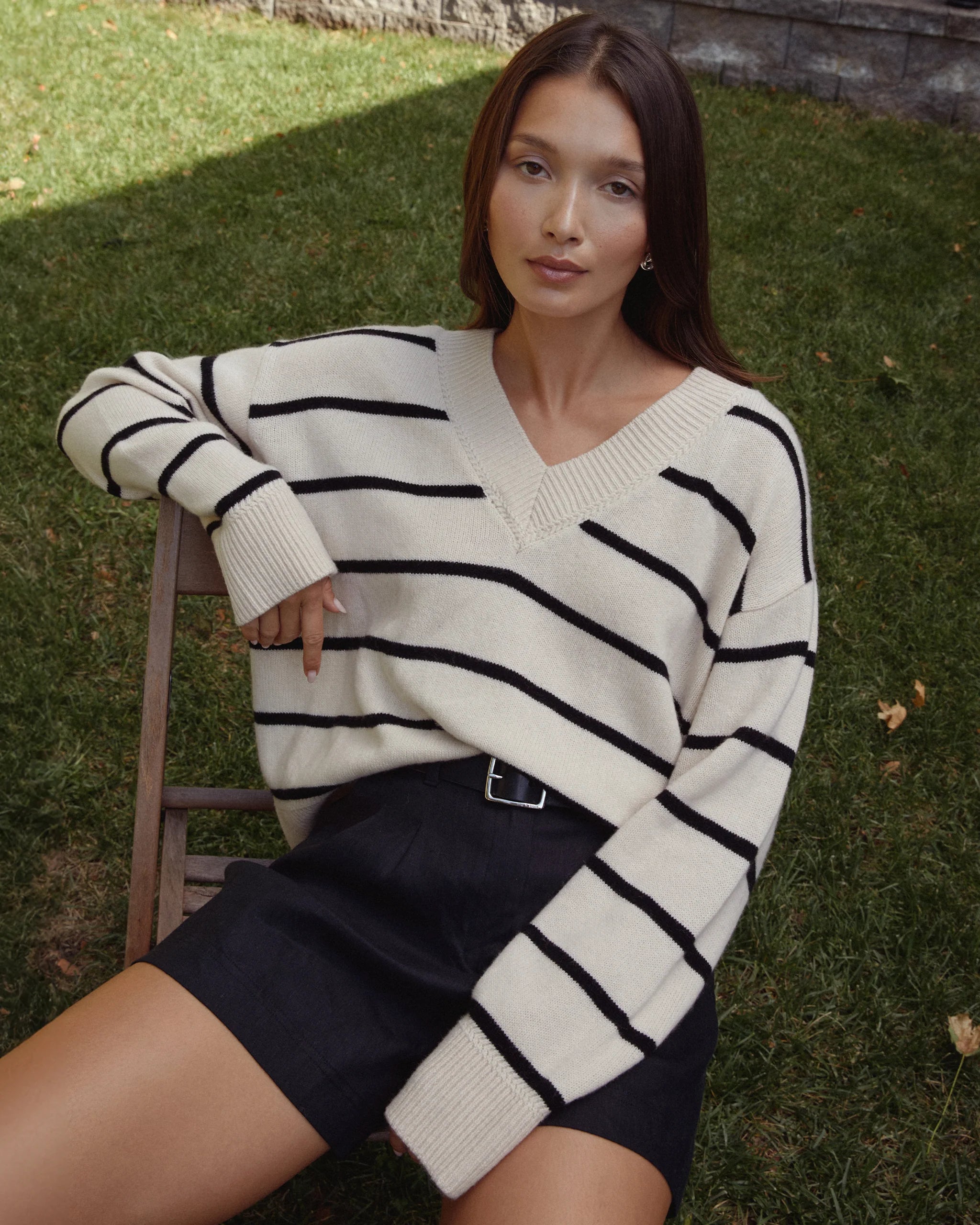 Brenna Merino Sweater - Black Stripe